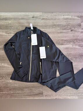 lululemon athletica Black Bomber-Style Zip Jacket with Gold Hardware